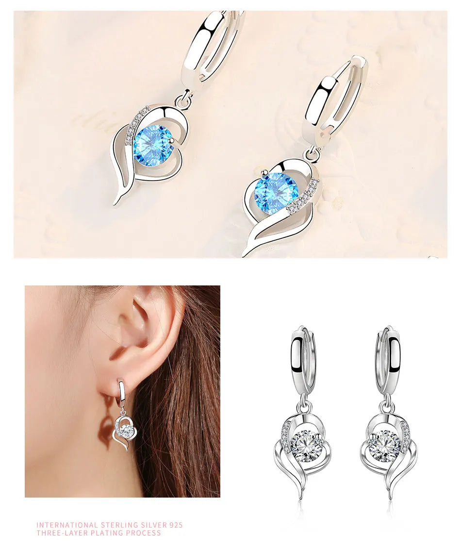 ZDADAN 925 Sterling Silver Crystal Zircon Earring