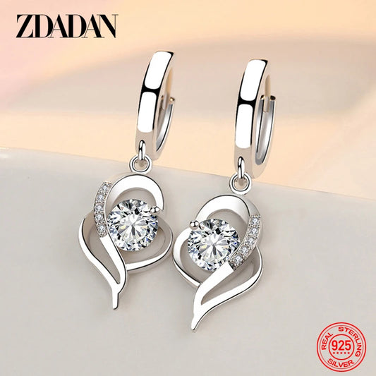 ZDADAN 925 Sterling Silver Crystal Zircon Earring