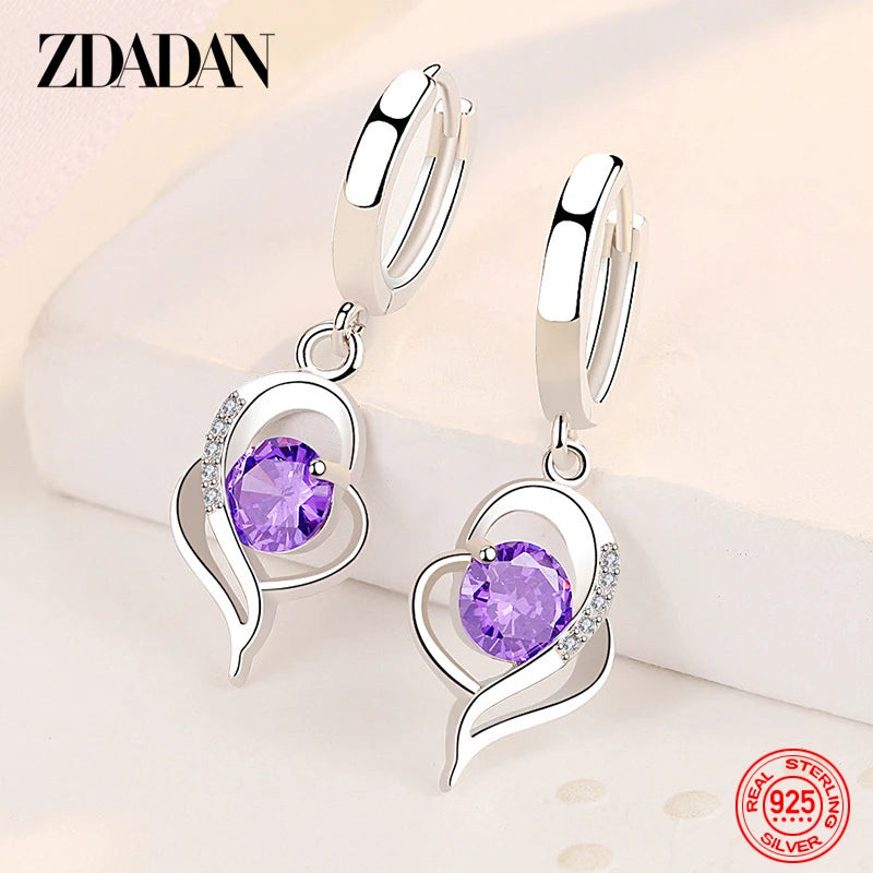 ZDADAN 925 Sterling Silver Crystal Zircon Earring