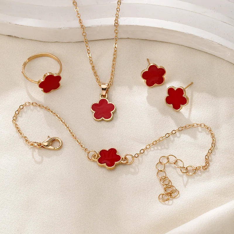 Flower Petal Pendant Necklace Set