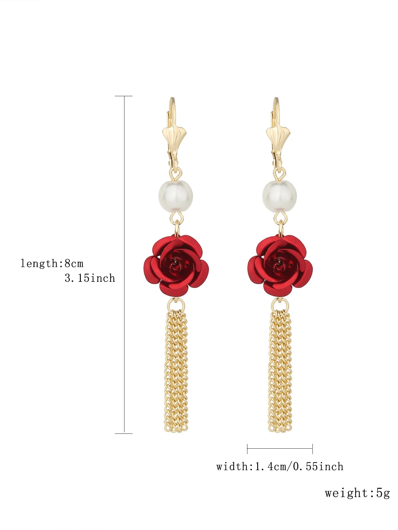 Red Rose Pearl Tassel Earrings