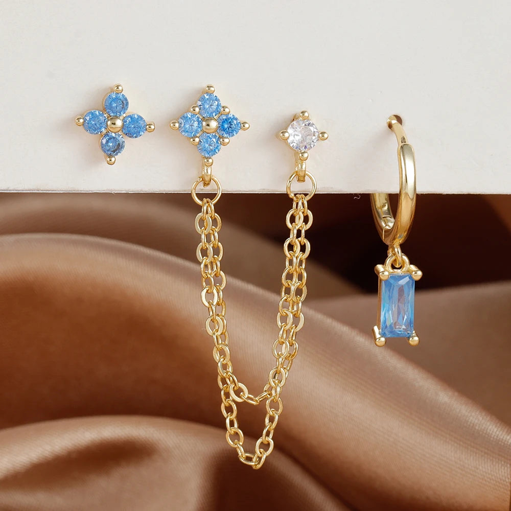 3PCS Exquisite Stainless Steel Constellation Birthstone Earrings Set