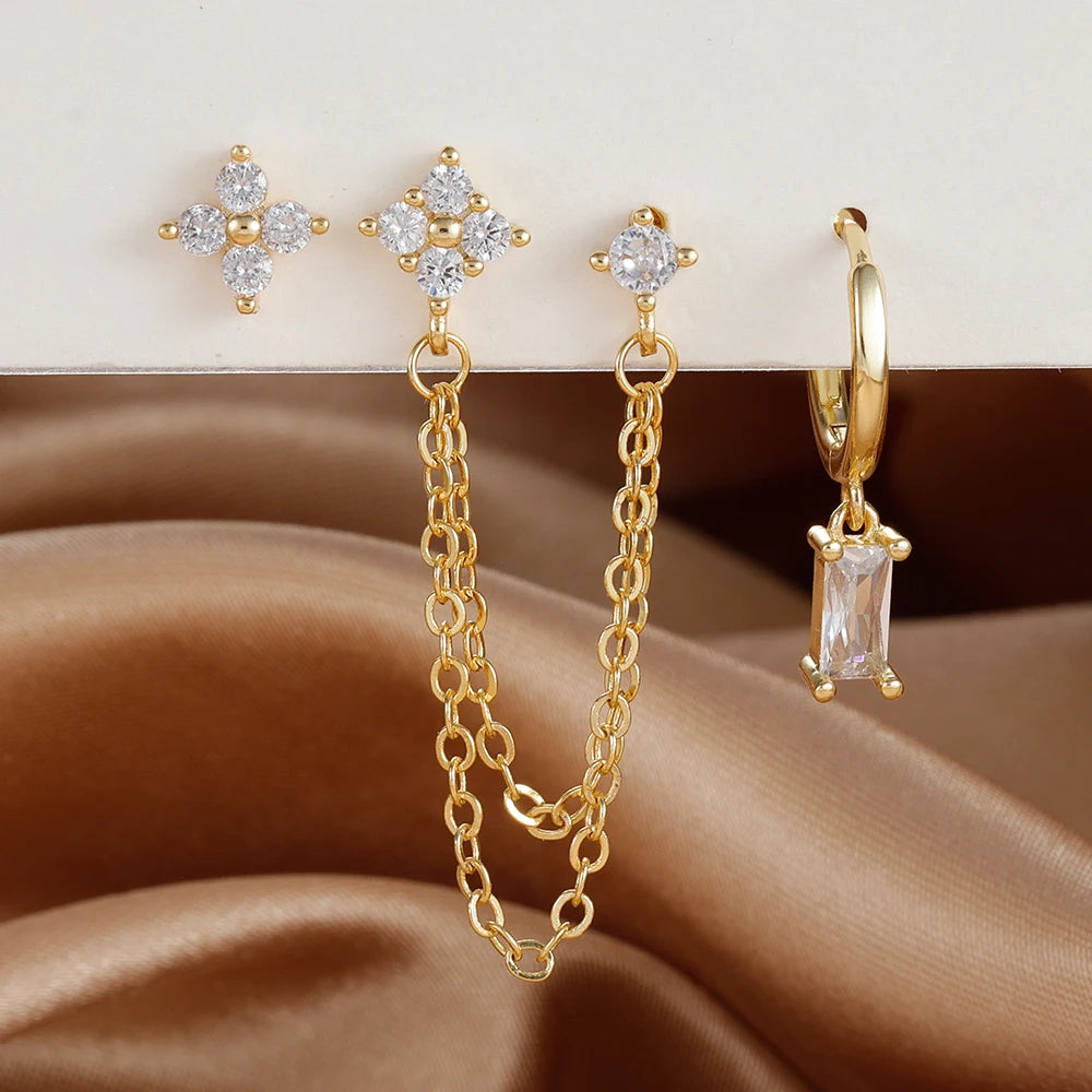 3PCS Exquisite Stainless Steel Constellation Birthstone Earrings Set