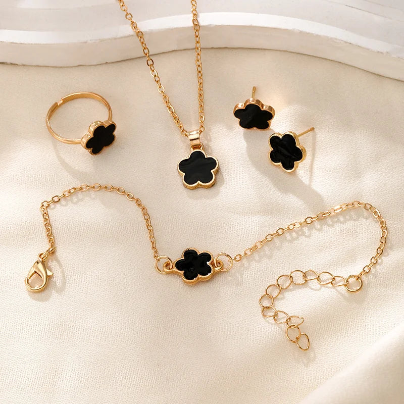 Flower Petal Pendant Necklace Set