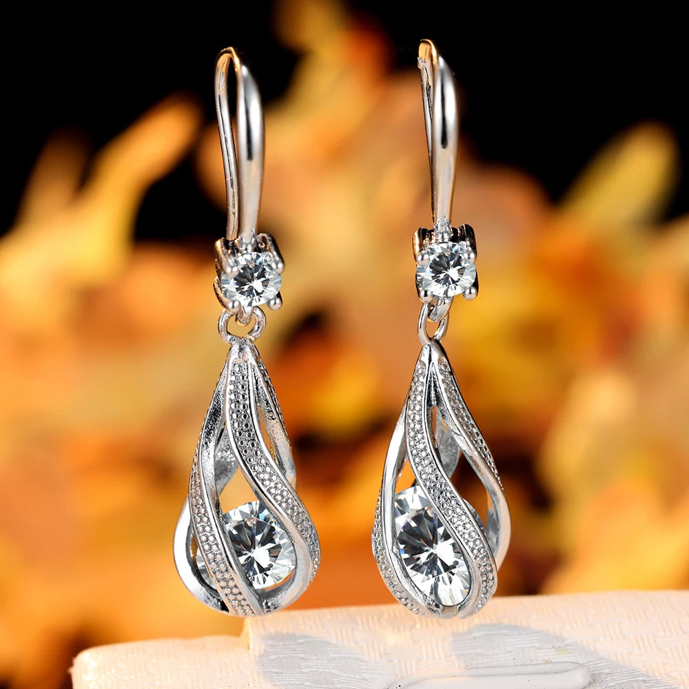 Zircon Stone Water Drop Dangle Earrings