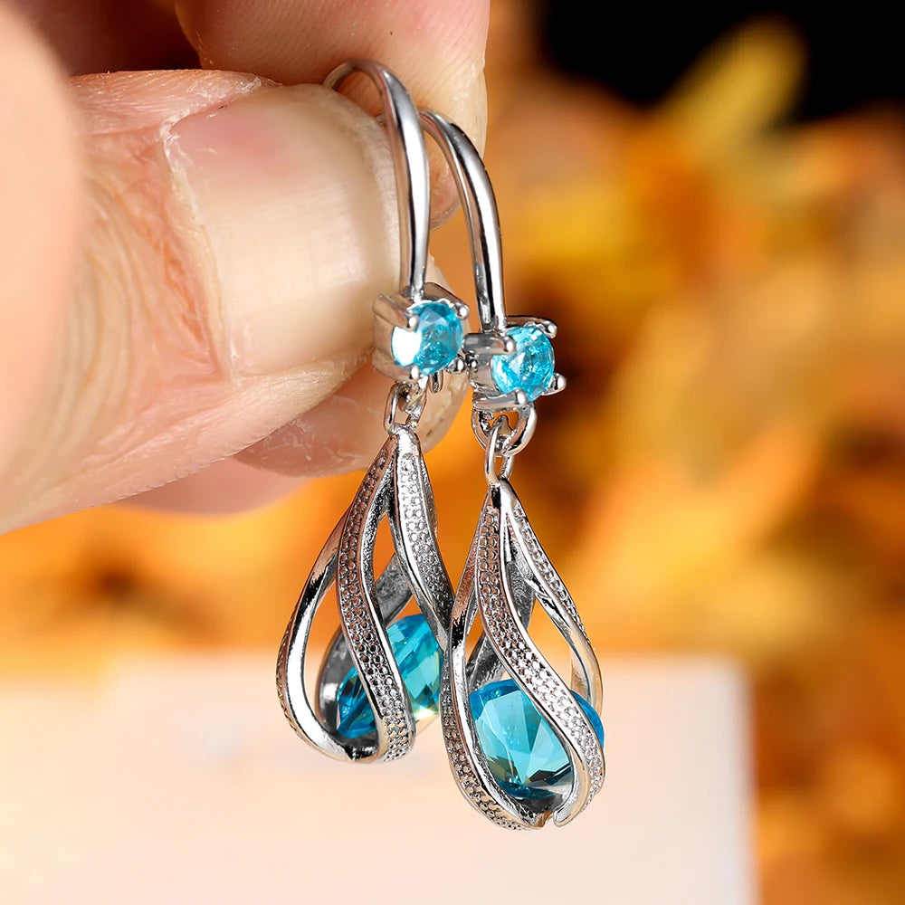 Zircon Stone Water Drop Dangle Earrings