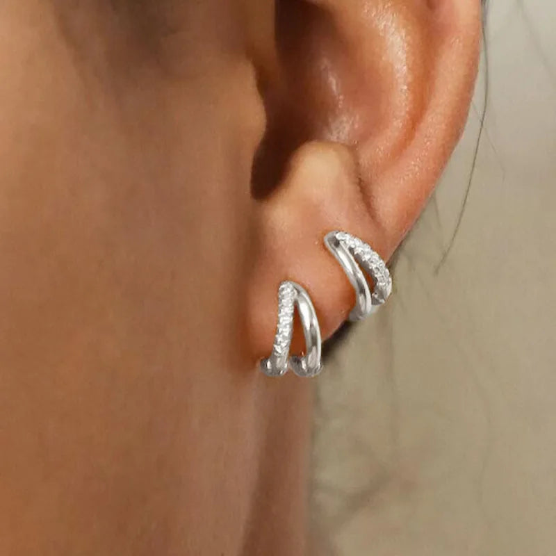 2Pcs Stainless Steel Double Ring Huggie Hoop Earrings