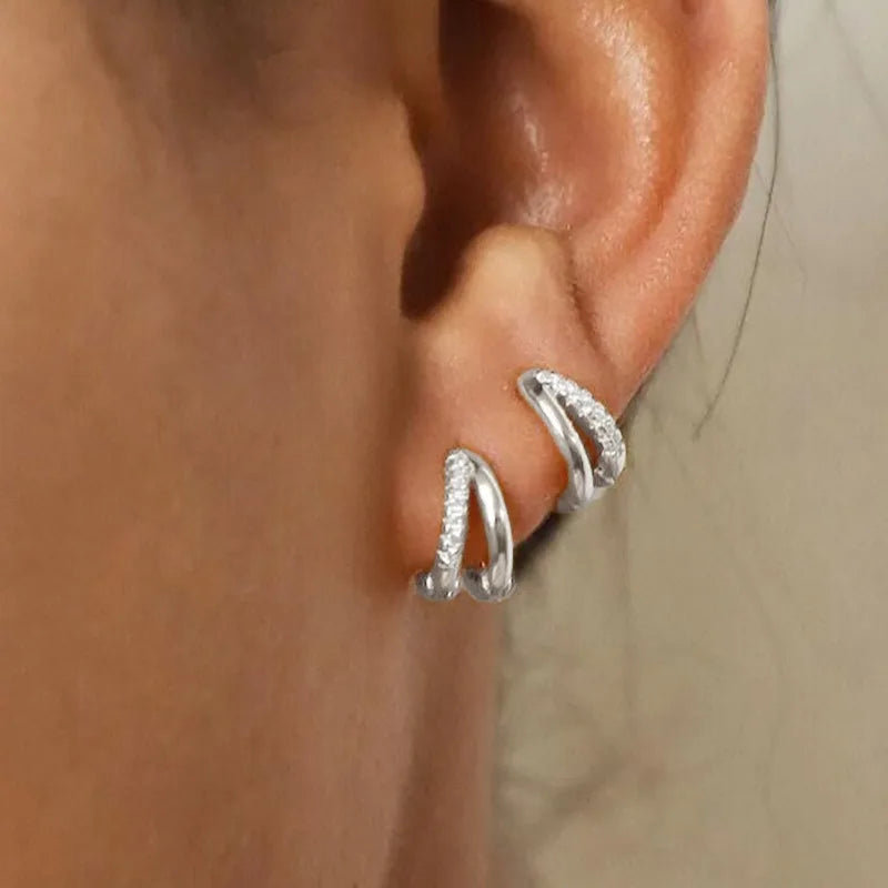 2Pcs Stainless Steel Double Ring Huggie Hoop Earrings