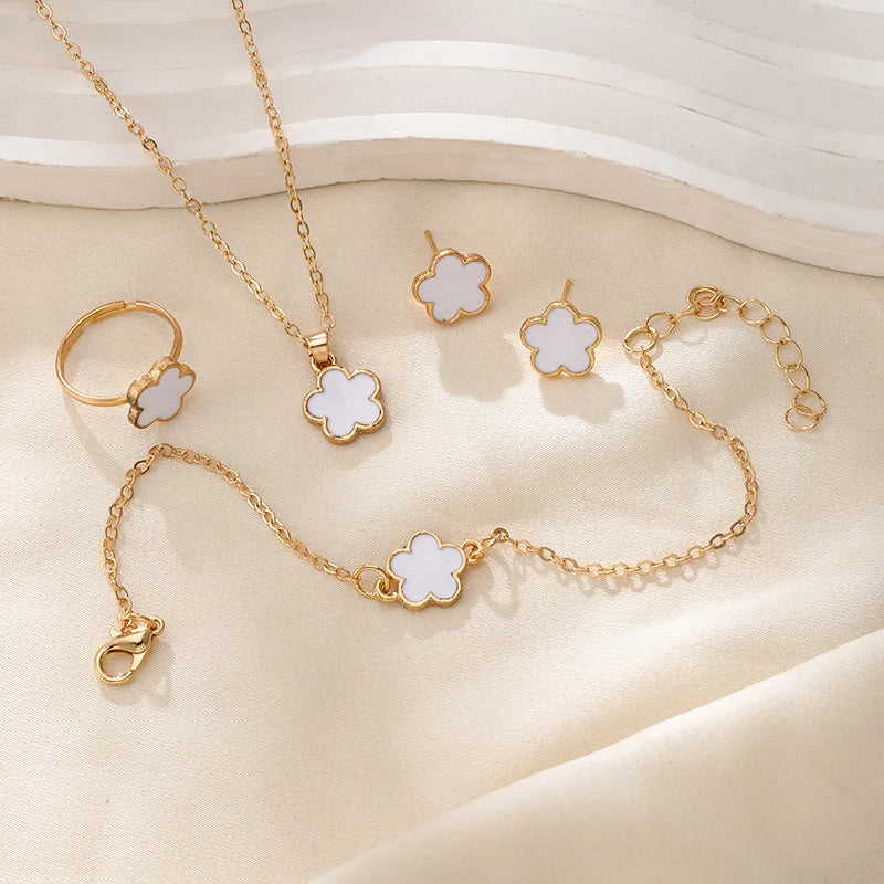 Flower Petal Pendant Necklace Set