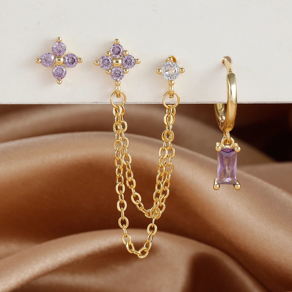 3PCS Exquisite Stainless Steel Constellation Birthstone Earrings Set