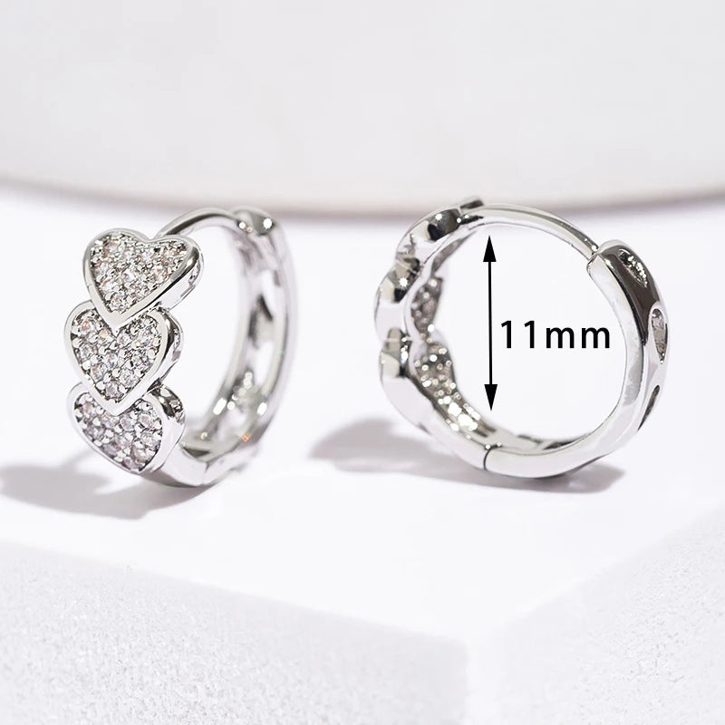 Stainless Steel Zircon Heart Earrings